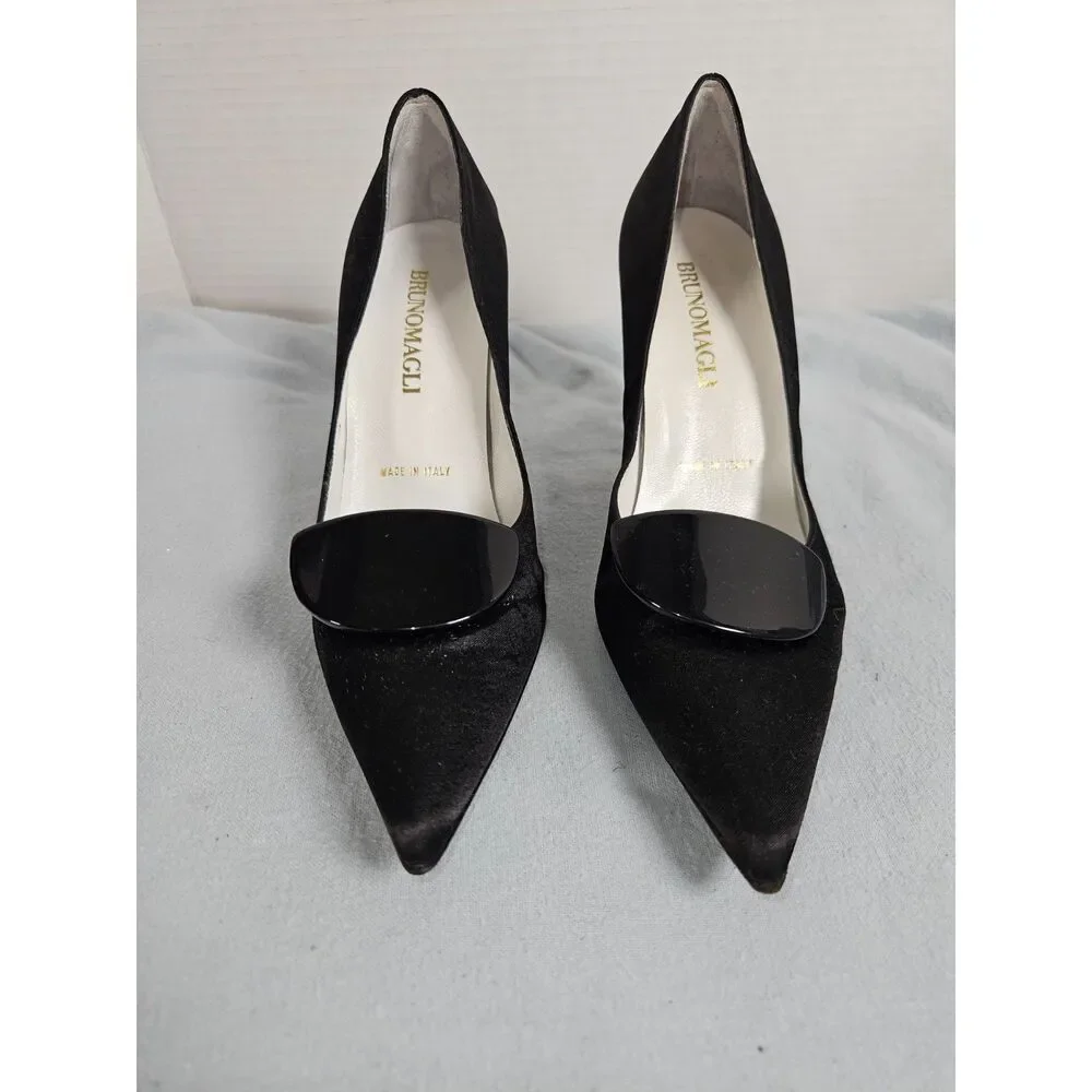 Bruno Magli Black Satin Pumps Stilettos Italian EU36